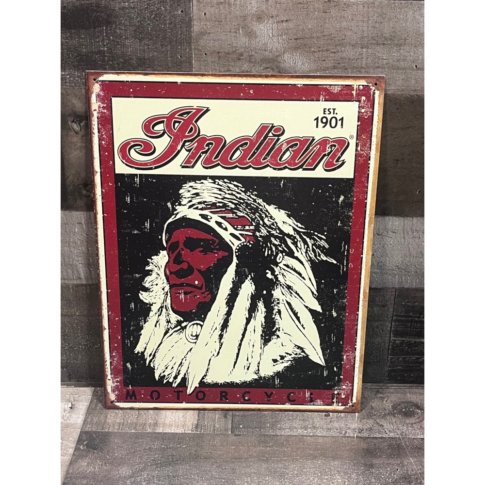 Indian Motorcycle Tin Metal Sign Vintage Retro Wall Decor Est 1901 DE1270